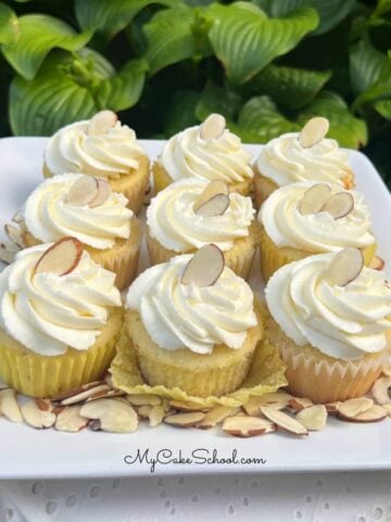 Platter of Almond Cupcakes.