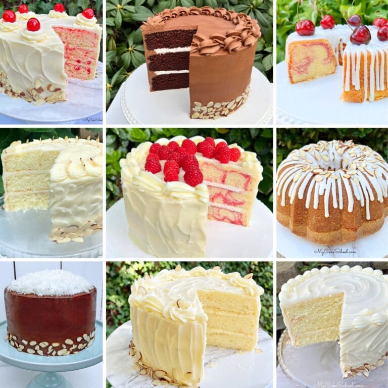 Photo grid of almond cake recipes.