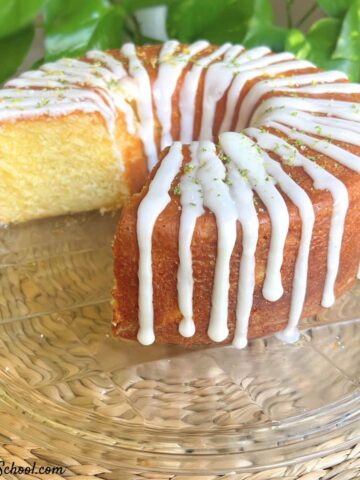 Margarita Pound Cake on a cake plate.