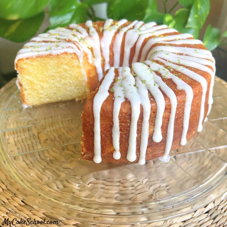 Margarita Pound Cake on a cake plate.