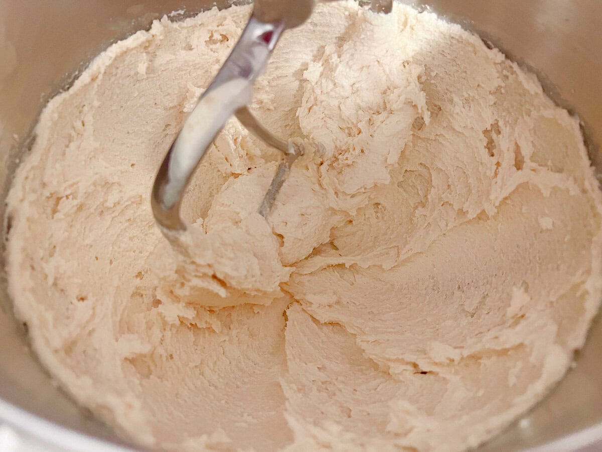 Mixing the butter and sugar for butterscotch pound cake.
