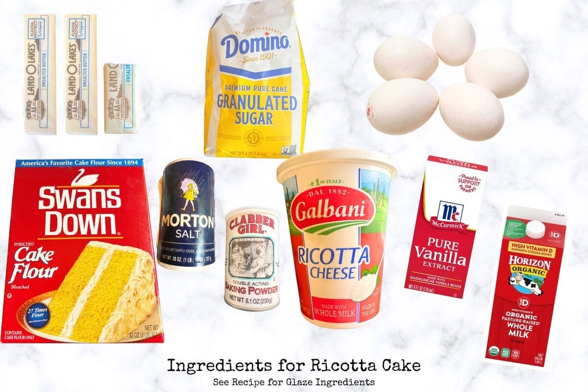 Ingredients for Ricotta Cake.