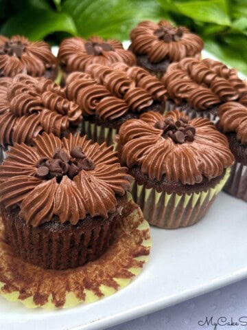 Platter of brownie cupcakes.