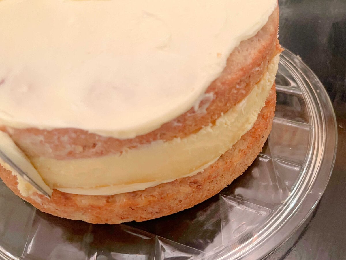 Hummingbird Cheesecake Cake layers, assembled but not frosted.