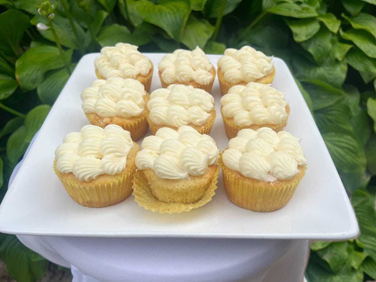 Pineapple Cupcakes on a platter.