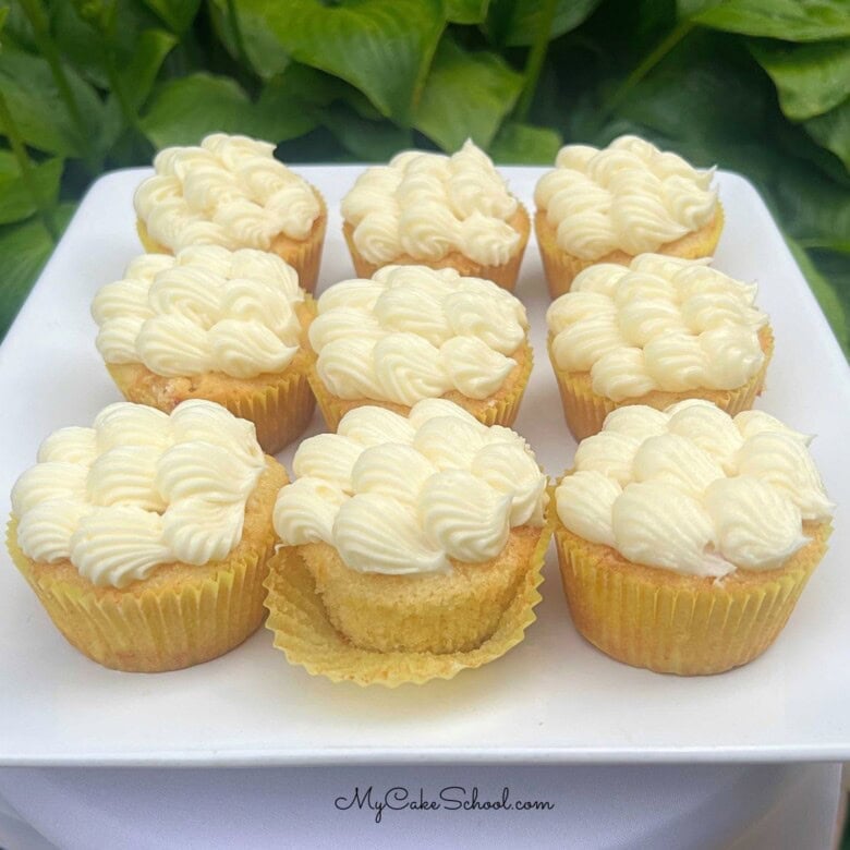 Pineapple Cupcakes on a platter.