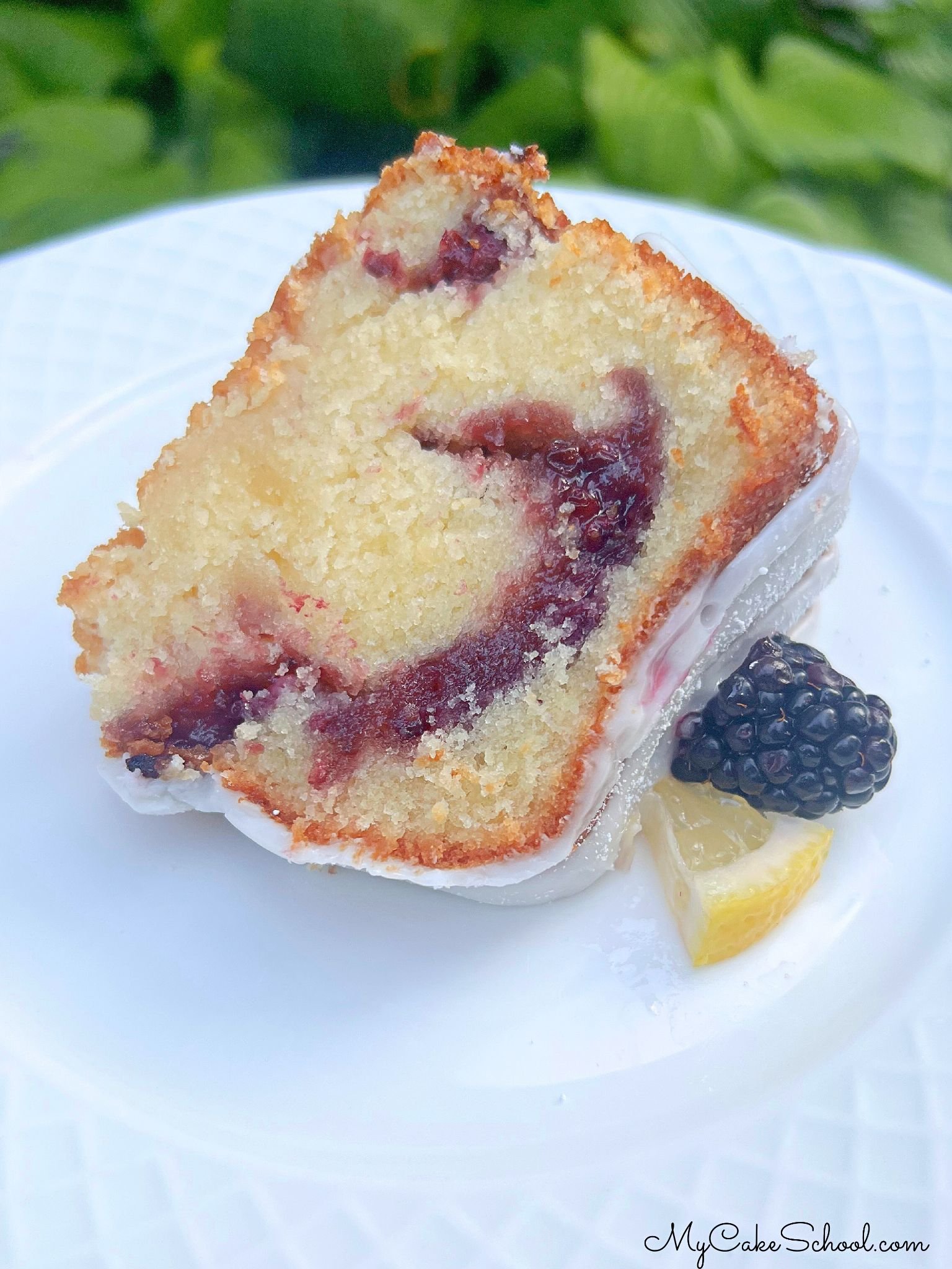 Lemon Blackberry Cake Slice.
