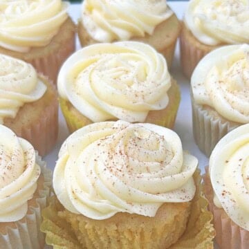 Apple Cupcakes on a cake platter.
