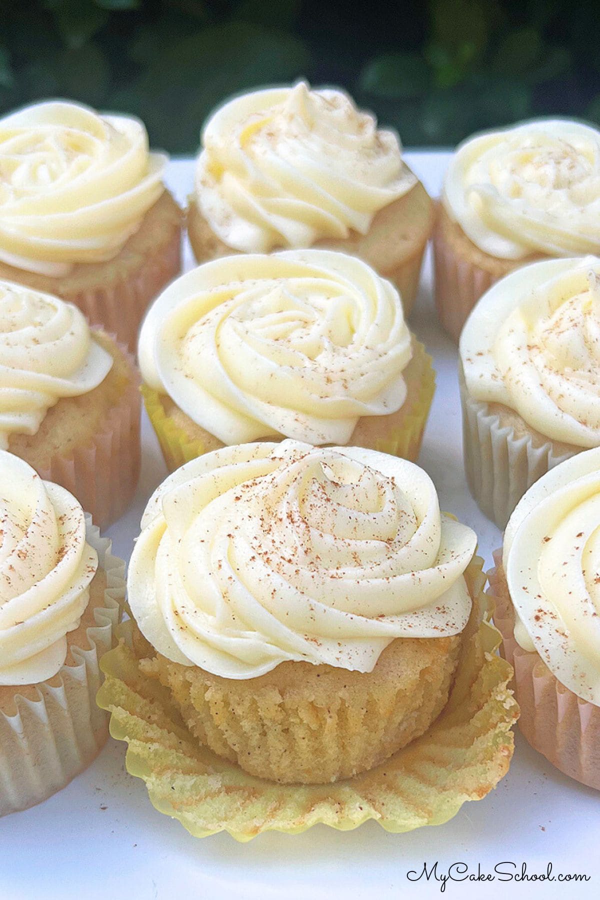 Apple Cupcakes on a cake platter.