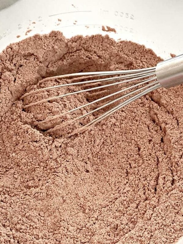 Bowl of dry ingredients for Chocolate Cake.