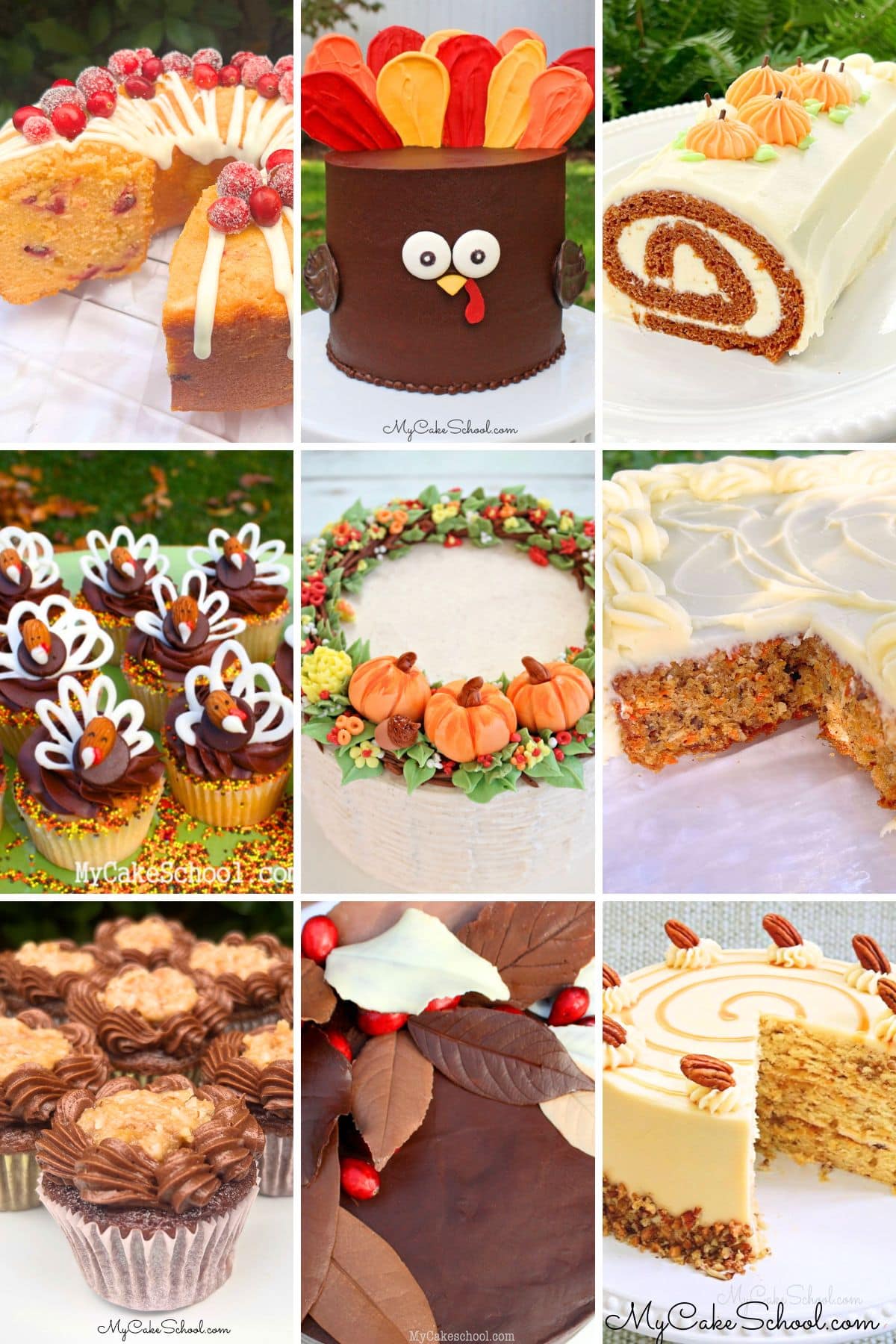Cake Ideas for Fall and Thanksgiving- photo grid.