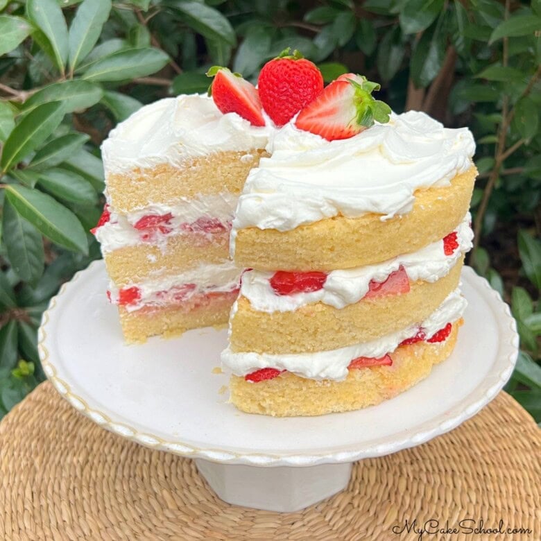 Champagne Cake with Strawberries and Cream.