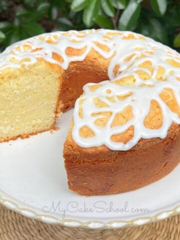 Coconut Cream Cheese Pound Cake, sliced.