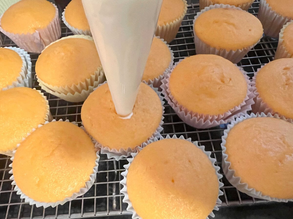 Orange Creamsicle Cupcakes, filled.