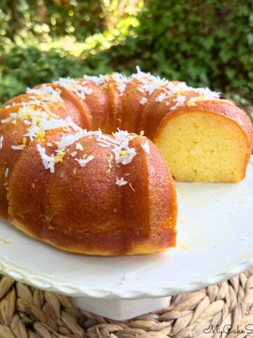 Limoncello Coconut Bundt Cake, sliced.