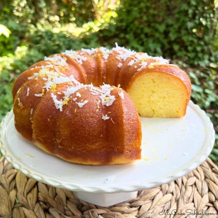 Limoncello Coconut Bundt Cake, sliced.