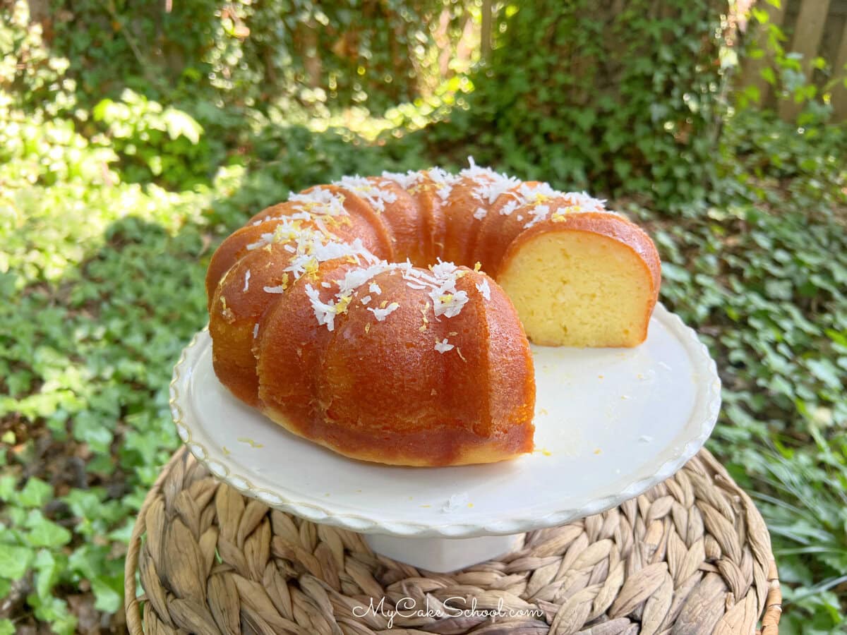 Limoncello Coconut Bundt Cake, sliced.
