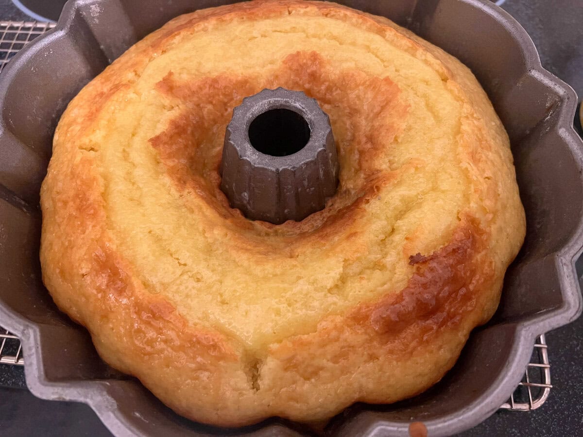 Freshly soaked limoncello coconut cake.