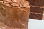 Sliced Gluten Free Chocolate Cake on a cake pedestal.