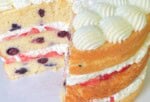 Berry Pound Cake, sliced, on a pedestal.