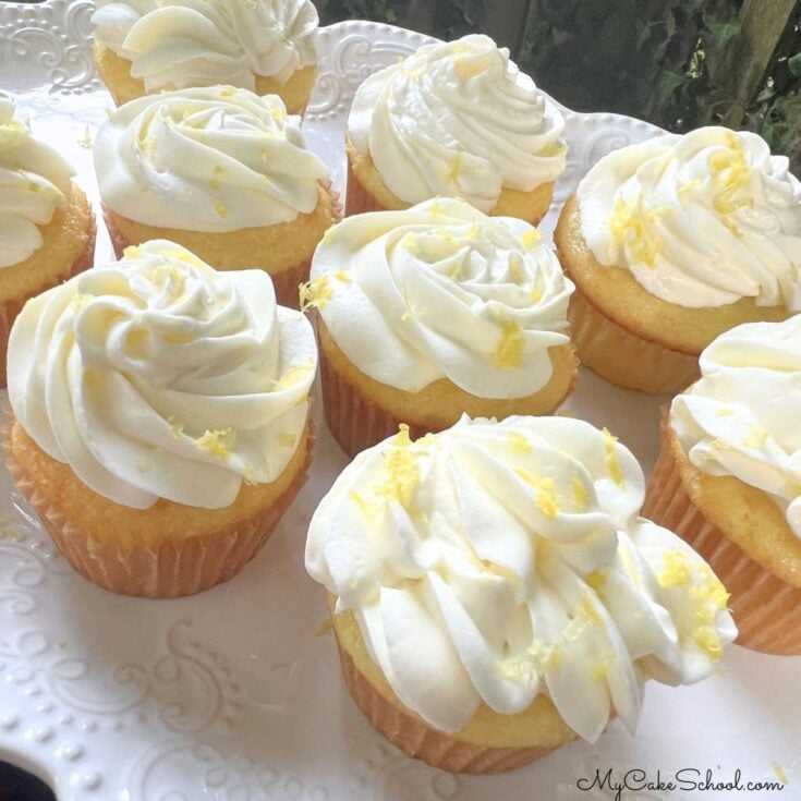 Limoncello Cupcakes on a platter.