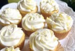 Limoncello Cupcakes from cake mix, placed on a pedestal.