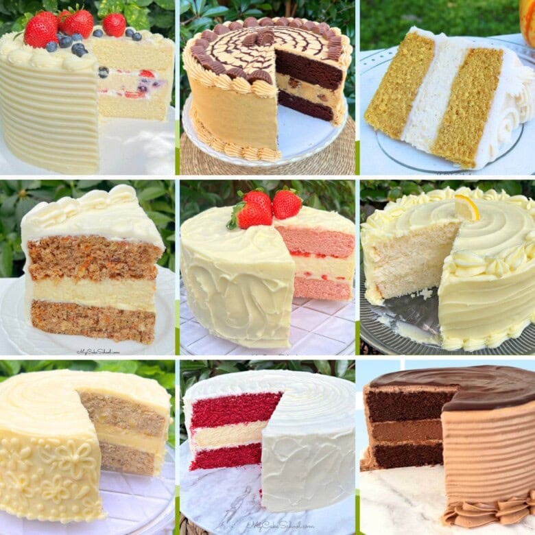 Photo grid of our favorite cheesecake cake recipes!