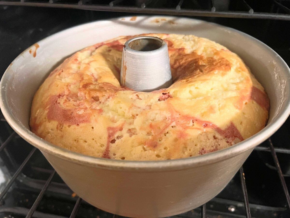 Raspberry Coconut Pound Cake, freshly baked.
