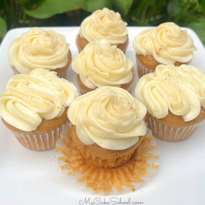 Easy Pumpkin Cupcakes on a cake platter.