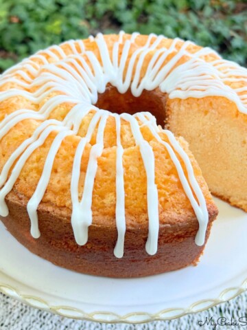 Orange Mascarpone Pound Cake, sliced.