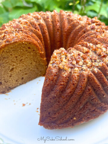 Sweet Potato Bundt Cake from cake mix, sliced.
